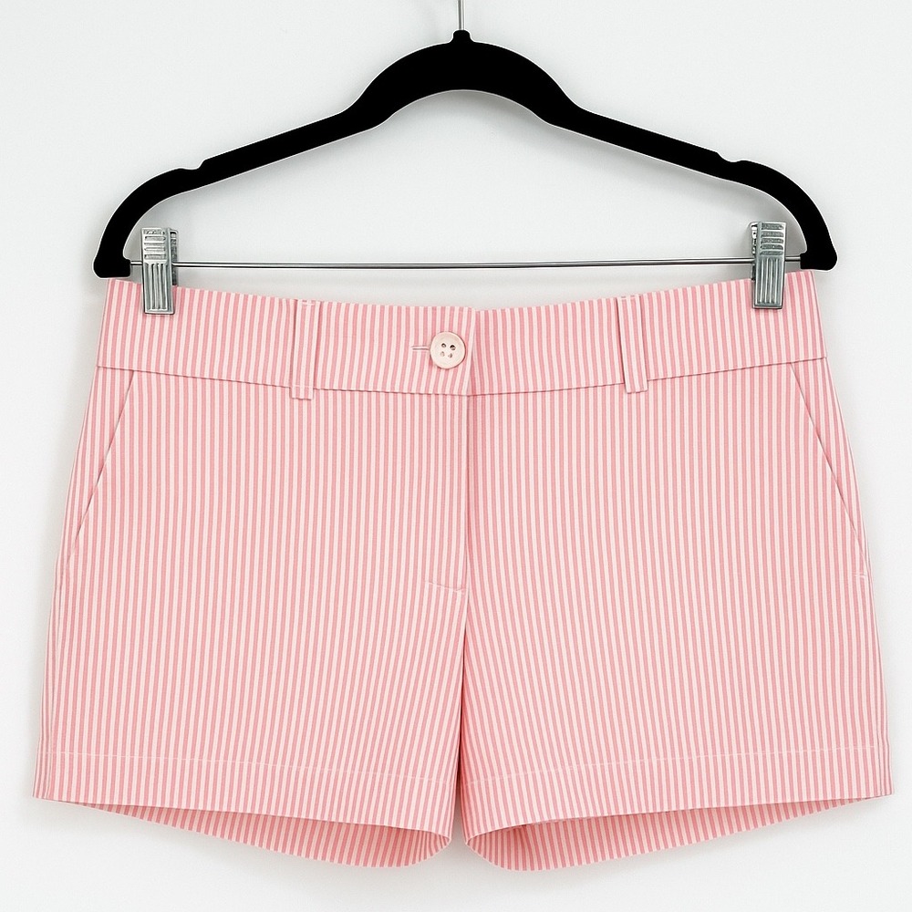 LOFT Pink Pinstripe High-Waist Shorts